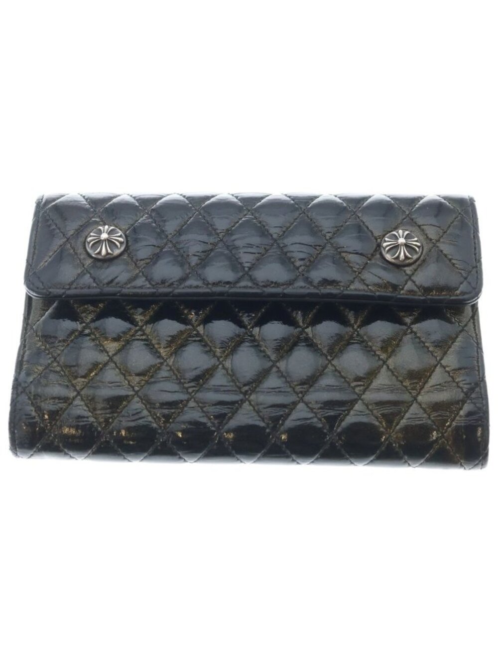 Chrome Hearts Cross Button Quilted Leather Wallet Black Gold